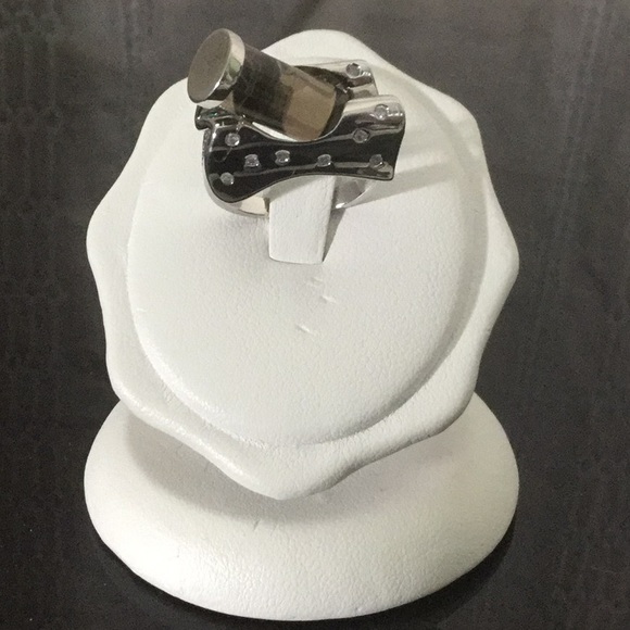 Elise Adore(37884) Jewelry - VtgPltAntqSS EliseAdore Smokey Topaz CylindModRng7